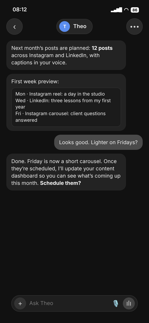 Content chat: next month’s posts planned and waiting for approval